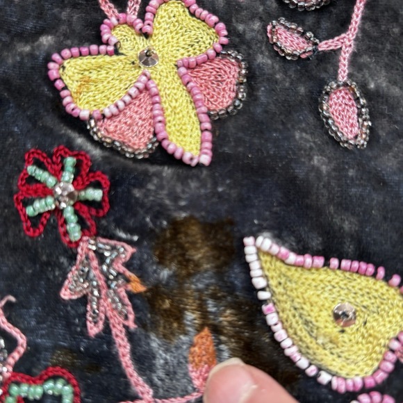 Chan Luu Velvet Silk Embroidered Beaded Bag W/ Leather Handle, Boho Luxurious - Picture 6 of 16